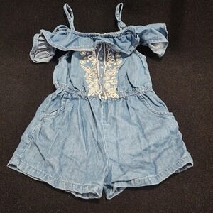 Old Navy Denim Chambray Embroidered Cold Shoulder Romper Girls 3T